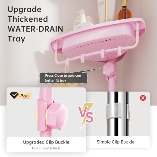 Sturdy Pink Corner Shower Caddy - 4 Tier Adjustable Organizer, Rustproof Stainless Steel, 32-122 Inch - color: Pink