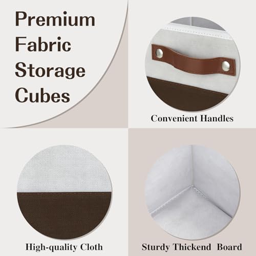 Temary Foldable Cube Baskets 4Pack - Shelf Storage Bins with Handles, Fabric Storage Organizer for Clothes, Home (White&Brown, 13x15x13 Inch) - color: White&Brown, size: 13x15x13