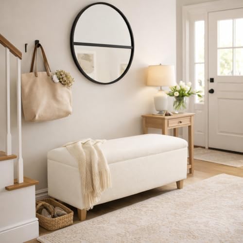 HomePop Sherpa Storage Bench - Cream - color: Cream Sherpa