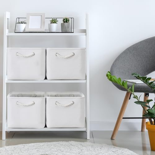 TheWarmHome Storage Basket for Shelves - 15.8x11.8x11.8 inch 3 Pack Fabric Storage Cubes, Collapsible Storage Bin for Organizing Organizer Closet Book Gift Dog(White) - color: White Color, size: 3PCS/Large Cube - 16L×12W×12H