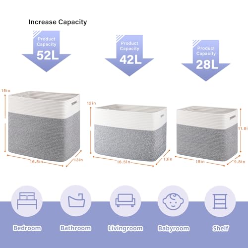 OIAHOMY Storage baskets for Shelf, Toy Storage Basket, Collapsible Storage Bins, Blanket Basket Living Room, Closet Storage for Bedroom, 16.5 x 13 x 12 Inches-Pack of 2-Grey - color: Grey, size: 16.5" x 13" x 12"