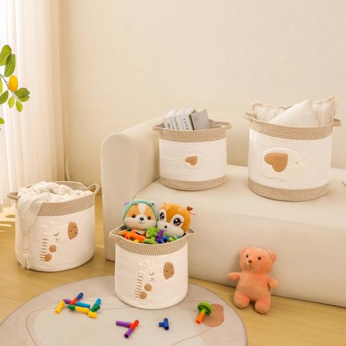 Large Blanket Baskets for Living Room Decor, Toy Storage Baskets Woven Cotton Rope Storage Basket for Kids, Dog Toys Organizer Clothes Hamper with Embroidery Decor for NurseryLaundry (Large, Elephant) - color: Elephant, size: Large