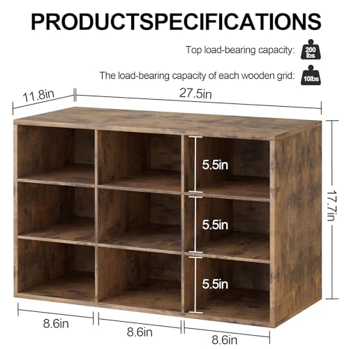 Garden 4 you Shoe Storage Bench, Cubby Shoe Rack with 9 Cubbies, 3-Tier Wood Shoe Rack Organizer, Shoe Organizer Cabinet for Entryway, Hallway, Closet and Garage, Brown - color: Brown, size: 9-cube 3-tier