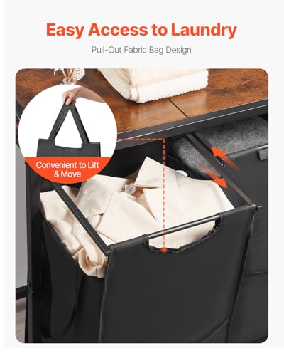 VEVOR 4 Section Laundry Sorter, Large Laundry Hamper with Metal Frame and Wooden Tabletop, Freestanding Storage Organizer Baskets with Pull-Out 600D Oxford Cloth Bags for Dirty Clothes, Bathroom - style: 4 Section