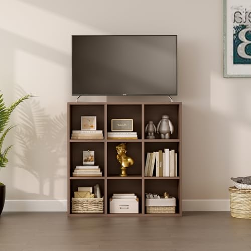 OSCHF 9-Cube Storage Shelf Bookcase - Wooden 3-Tier Floor Standing Open Bookshelf for Home and Office, Cuby Orgainzer, Walnut - color: Walnut, size: 9-Cube