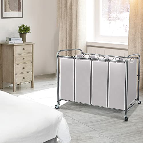 STO STO Laundry Sorter 4 Section, 4 Bag Clothes Hamper, Rolling Laundry Cart Basket with Heavy Duty Lockable Wheels and Removable Bag for Laundry Room, Bedroom, Closet, Gray - color: Gray, size: 4-Section