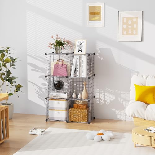 C&AHOME Wire Cube Storage, 6 - Cube Organizer Metal C Grids, Modular Shelves Units, Closet Organizer, Ideal for Home, Office, Living Room, 36.6”L x 12.4”W 36.6”H, Silver Gray UWCS3006G - color: Silver Gray, size: 6 Cube