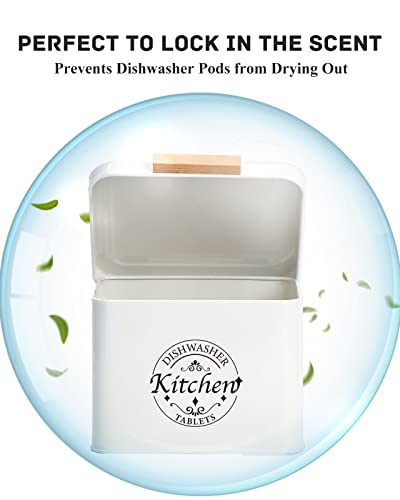 Dishwasher Pod Container with Hinged Lid. Farmhouse Metal Dishwaser Pods Holder for Kitchen Cabinet Organizer. Modern Kitchen Decor and Accessories. Dishwasher Detergent Tablet Storage(Cream) - color: Cream