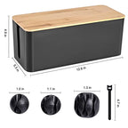 Cable Management Box - Wooden Style Cord Organizer Box to Hide Wires & Power Strips | Desk Computer Cable Organizer Box | Safe ABS Material | 12.6" (L) x 5.3" (W) 4.9" (H) | for Home & Office - Black - size: Medium