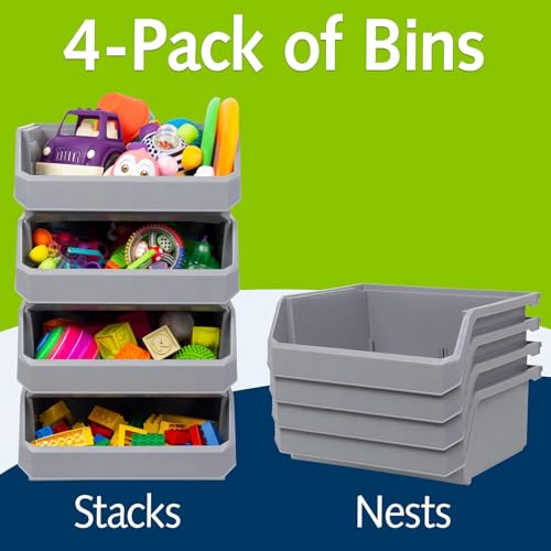 ReadySpace Plastic Containers for Organizing and Storage Bins for Closet, Kitchen, Office, Garage or Pantry Organization, Stackable Bins, Extra Large (14.8" x 16.5" x 7"), 4-Pack, Blue - color: Blue, size: Extra Large, 4-Pack