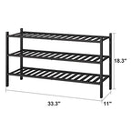 viewcare 3-Tier Long Black Shoe Rack, Bamboo Wood Shoe Rack for Closet, Entryway & Hallway, Stackable | Functional | Sturdy - color: Black, size: 3-Tier Long