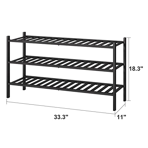 viewcare 3-Tier Long Black Shoe Rack, Bamboo Wood Shoe Rack for Closet, Entryway & Hallway, Stackable | Functional | Sturdy - color: Black, size: 3-Tier Long