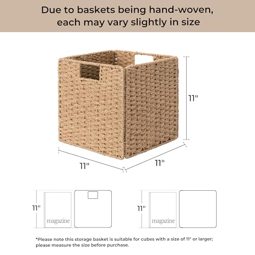 StorageWorks 11 inch Wicker Baskets, Handwoven Storage Cubes with Handles, Foldable Paper Rope Basket for Organizing, Natural, 2 Pack - color: Natural, size: 11"L x 11"W x 11"H