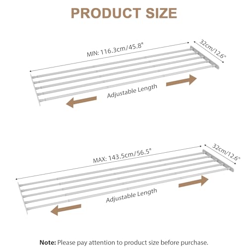 VanlonPro Expandable Closet Shelf Wall-Mounted Metal Storage Rack Adjustable Closet Rod DIY Divider Separator Space Saving for Cabinet Wardrobe Cupboard Kitchen Pantry Cupboard, 45.8-56.5 Inches - size: 116.3-143.5cm/45.8-56.5inches