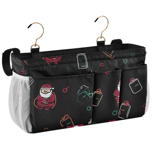 Bedside Caddy Metal Frame Hanging Organizer Bunk Bed Dorm Accessories Hook And Loop Storage Bag Large Pockets Cute Christmas Santa Claus - color: Cute Christmas Santa Claus