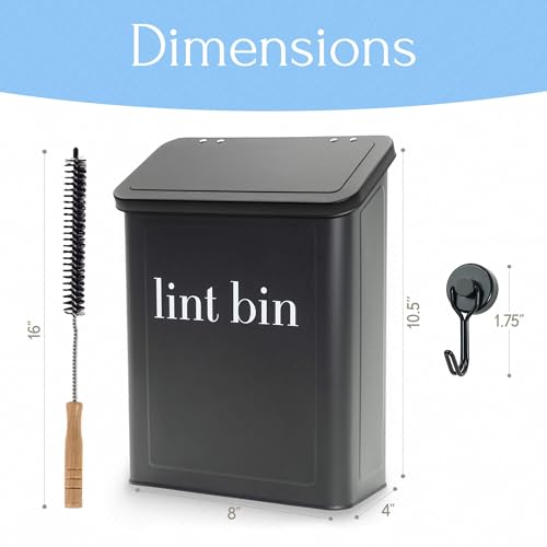 Magnetic Laundry Lint Bin for Dryer | Wall-Mounted Small Trash Can for Laundry Room | Includes Magnetic Hook & Lint Brush | Space-Saving Magnetic Laundry Trash Can | Matte Black - color: Matte Black