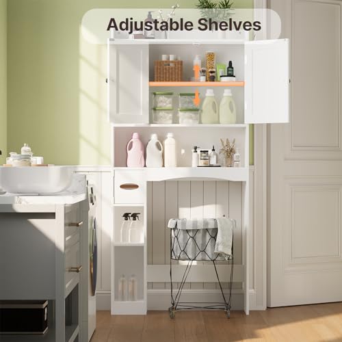 Gizoon 66''H Over The Toilet Storage Cabinet, Over Toilet Storage Cabinet White, Over Toilet Bathroom Organizer, with 2 Doors, Adjustable Shelf, for Bathroom, Laundry, White - color: White