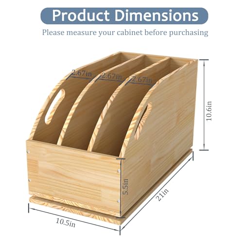 Pull Out Cookie Sheet Organizer for Cabinet, Wooden Cutting Board Organizer Rack with Vertical Tray Dividers, for Storage Pans, Baking Tray, 10.5''W X 21" D X 10.6" H