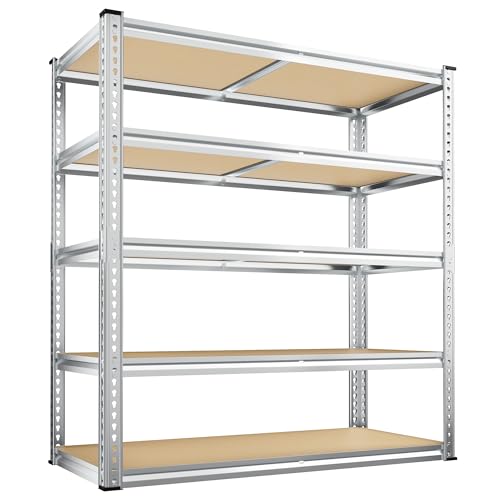 REIBII 2500LBS Garage Shelving 40" W Storage Shelves Adjustable Metal Shelving 5 Tier Pantry Shelves for Garage Closet Kitchen Basement 40" W x 19.7''D x 72''H, Silver - size: 40"W x 19.7''D x 72''H
