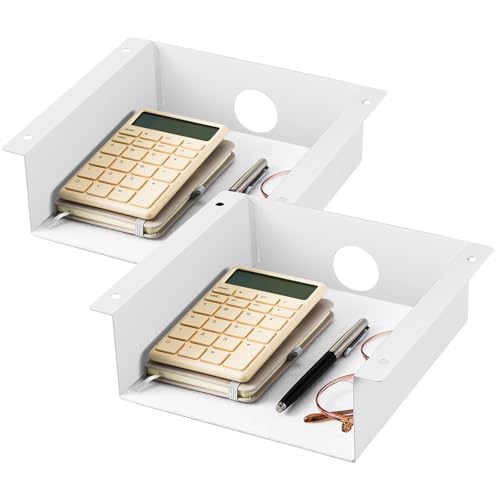 Yaocom 2 Pack Under Desk Hanging Shelf, Carbon Steel Storage Tray with Mute Felt Sheets, Mount Shelves Organizer for Office Home Workstation Gaming Desk Stand up(7.5x8x2.8 in/Storage Shelf,White) - color: White, size: 7.5x8x2.8 In
