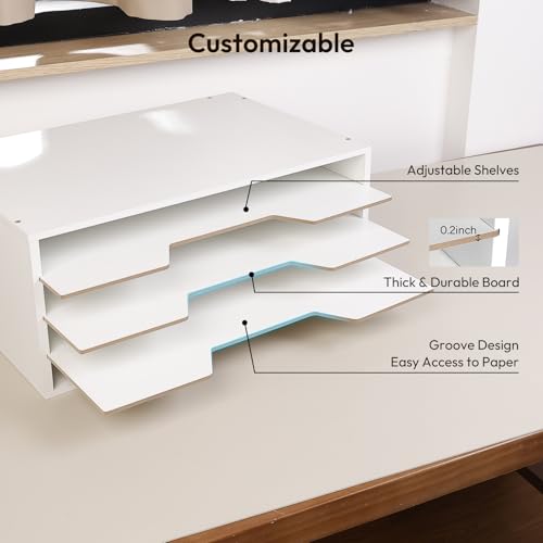 Yumkfoi 12x18 Construction Paper Organizer, 4-Tiers Paper Storage Shelf, Wooden Desk Organizer, File Holder and Letter Tray for Office, Home, Classroom - size: 20.2" x 13.3" x 8.5"