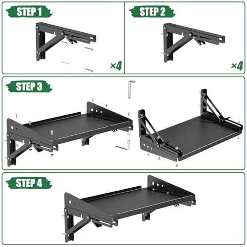 ULIBERMAGNET Garage Folding Storage Rack Shelves,200LB Metal Wall Mounted Adjustable Rail Shelf for Garage,Power Tools,Toolbox,Storage Shelves with Lip for Workshop Kitchen Office (2 Pack) - style: 200LB Folding Storage Rack Shelves