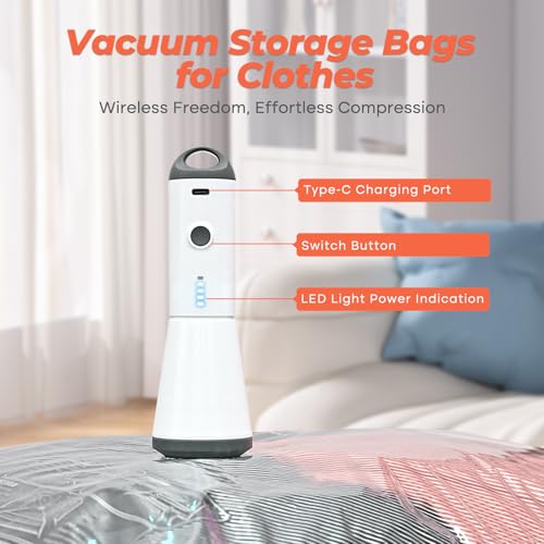 Vacbird Travel Vacuum Seal Bags, 8 Pack 34" Vacuum Storage Bags with Rechargeable Cordless Pump Compression Packing for Clothing Clothes Blanket Bedding, Space Saver for Suitcase Luggage - size: 8 Pack Medium