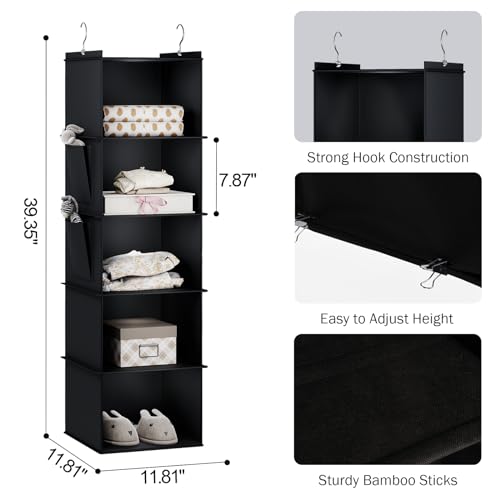 YOUDENOVA Hanging Closet Organizer, 5-Shelf Closet Hanging Storage Shelves, Black - color: Black, size: 5-SHELF