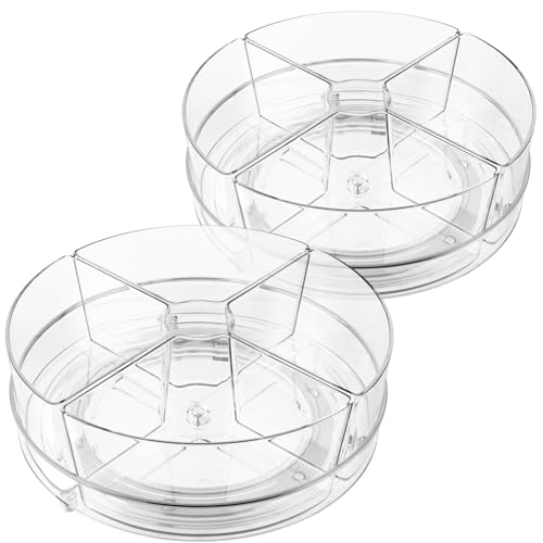 2 Pack Lazy Susan Organizer, 9 inch Rotating Storage Organizer with 4 Removable Bins, Lazy Susan Turntable Organizer for Fridge, Kitchen, Vanity, Cabinet - size: 2 Pack - 4 Bins 9in