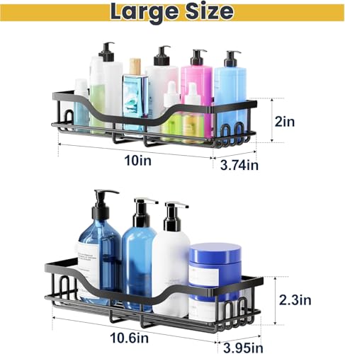 OMAIRA 3-Pack Shower Caddy with Soap Holder, Adhesive Rustproof No-drill Strudy Loading Inside Shower Organizer Shelves Rack Storage Bathroom Organization for Smooth Wall Glass Tile, Black (Large) - color: Black - Large