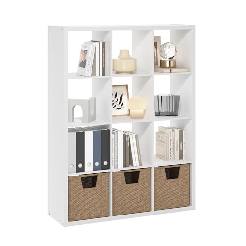 Furinno Cubicle Book Shelf, 12-Cube Bookshelf, Extra Thick Frame Reversible Tall Wide Bookcase with Open Back, 14.6 x 43.8 x 58, for Living Room, Bedroom, Home Office, Plain White - color: Plain White, size: 12-Cube