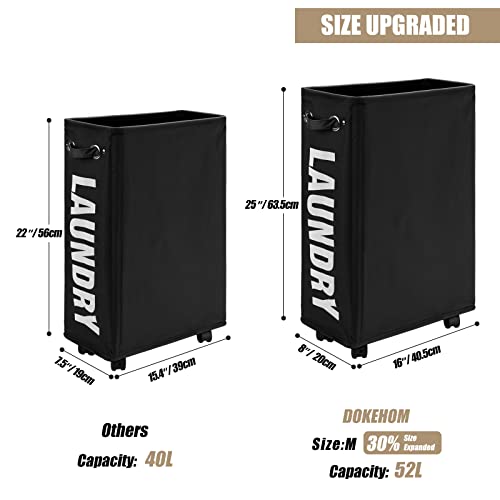 DOKEHOM 25-Inches Slim Laundry Basket on Wheels, Collapsible Rolling Laundry Hamper, Foldable Narrow Corner Clothes Storage Bins (Black) - color: Black/M, size: Slim Plus 25"
