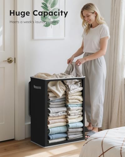 SOLEDI Laundry Hamper with Lid 130L Large & Tall Collapsible Laundry Basket, Clothes Hamper with Bag Removable Easy to Carry, Dirty Hampers for Bedroom, Bathroom, Dorm, College, Black - color: Black, size: 130L