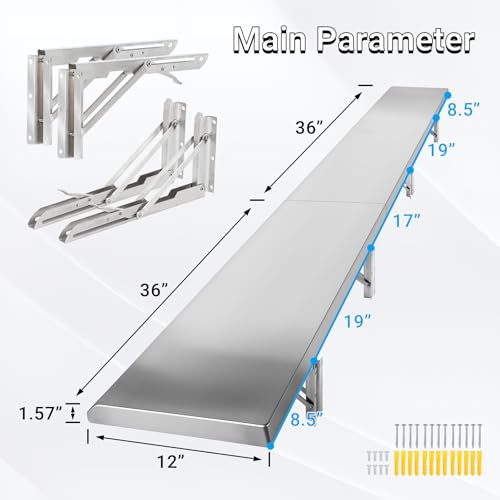 Folding Concession Shelf 12" x 72", Spliced Style Drop Down Concession Serving Window, Stainless Steel Folding Shelf Serving Food Shelf for Windows - size: 12" x 72"