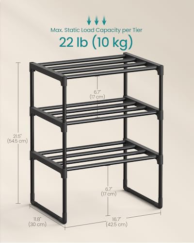 SONGMICS Shoe Rack, 3-Tier Shoe Organizer, Metal Storage Shelf, Upright or Upside Down, for 4-8 Pairs, Stackable, for Entryway, 11.8 x 16.7 x 21.5 Inches, Black ULSA003B01 - color: Black, size: 3 Tiers (16.7"W)