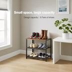 3-Tier Wooden Shoe Rack with Metal Mesh Shelves - for Entryway, Closet, Hallway & Bedroom Holds 6 Pairs, Ideal for Storage or Display - size: 17"D x 10.24"W x 15.75"H