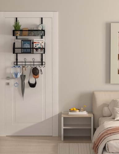 Over The Door Hooks Organizer Storage - Over The Door Hanger for Coat Rack, Storage with 12 Hook & 2 Mesh Baskets, for Bathroom,Bedroom,Kitchen,Office (2Tier Basket with 12 Hooks) - size: 3-Tier with 12 hooks