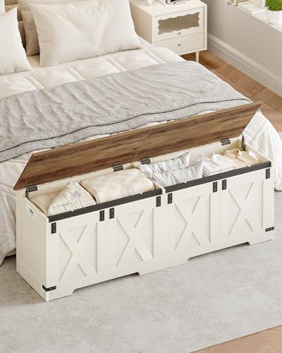 Hzuaneri 59" Storage Chest, Large Storage Trunk with 2 Hinges, Farmhouse Wooden Box Bench, Lift-Top Organizer Chest, Entryway Trunk for Bedroom, Living Room, White and Brown SB15014X - color: White and Brown, size: 15.7"D x 59"W x 19.1"H