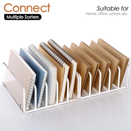 SANRUI Acrylic Desk Organizer, 5 Compartments Mail Organizer,Small File Holders Letter Organizer,Clear Office Organization,Multifunction Sorter Envelope Rack for Office,Home, School - style: 5 Sections