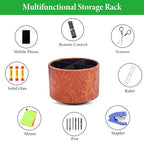 Hennaja Round Leather Art Supply Organizer,Remote Control Holder,360 Degree Spinning,Multi-Functional Pencil Holder,4 Compartments Desktop Stationary Organizer(1-Carved Brown) - color: 1-Carved Brown