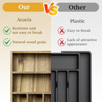 Kiasthome Acacia Wood Silverware Drawer Organizer, Kitchen Utensil Cutlery Drawer Organizer with Grooved Dividers, Flatware Organizer Silverware Tray Holder for Spoon, Fork, 13''x16.9'' (7 Slots) - size: 7 Slots