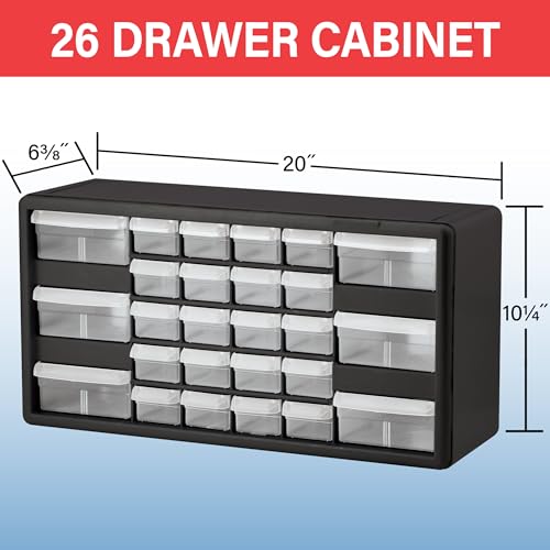 Akro-Mils 26-Drawer Plastic Drawer Storage Cabinet for Garage Organization, Bead Organizer, Building Bricks Storage, Teacher Toolbox, Makeup Organizer, 20" W x 6" D x 10" H, 10726 Black - size: 26-Drawer