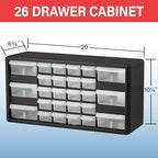 Akro-Mils 26-Drawer Plastic Drawer Storage Cabinet for Garage Organization, Bead Organizer, Building Bricks Storage, Teacher Toolbox, Makeup Organizer, 20" W x 6" D x 10" H, 10726 Black - size: 26-Drawer