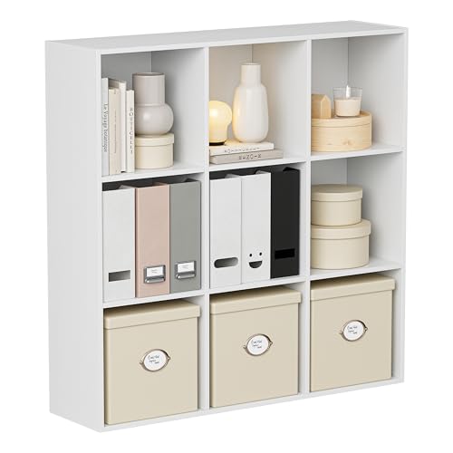 VDNEND Wooden Storage Organizer with Closed Back Panel, 11in Cube Shelf Opening, Bookshelf, Display Shelf,Closet Cabinet for Home and Office (Embossed White, 9-Cube 35.98L*9.45W*35.91H) - color: Embossed White, size: 9-Cube 35.98L*9.45W*35.91H