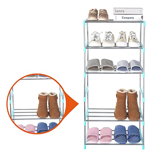 Small Shoe Rack, Narrow Stackable Shoe Shelf Organizer for Entryway, Doorway and Bedroom Closet (3-Tier, Blue) - color: Blue, size: 3-Tier