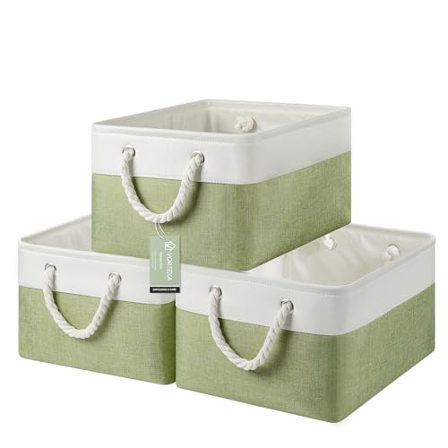 Large Storage Baskets- 15.7x11.8x8.26 inch Storage Bins for Shelves and Closet Organizing, Foldable Fabric Bin for Home Organization Clothes and Laundry (3-Pack, White&Green) - color: WhiteGreen, size: 15.7inX11.8inX8.26in-3P