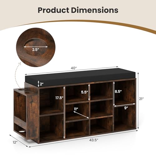 Giantex Shoe Storage Bench with Umbrella Stand, 10-Cubby Entryway Shoe Rack Organizer with Padded Seat, Adjustable & Removable Shelves for Hallway, Living Room & Bedroom (Rustic Brown) - color: Rustic Brown