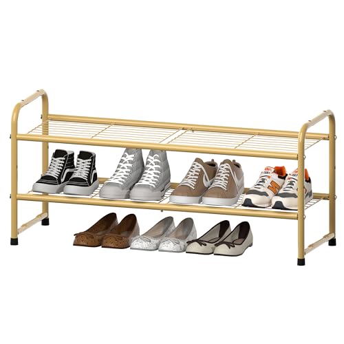 SUFAUY 2-Tier 33" Wide Shoe Rack, Closet Metal Wire, Stackable, Gold - color: Gold, size: 2 Tier