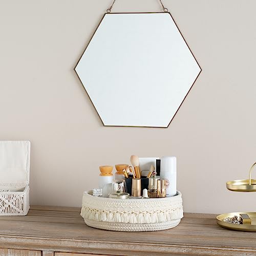 Mkono Makeup Perfume Holder Organizer Macrame Decorative Woven Rope Basket Boho Decor Cosmetics Desk Storage Baskets for Dresser Skin Care Lotions Essential Oils Dorm Room Essentials - color: Cream