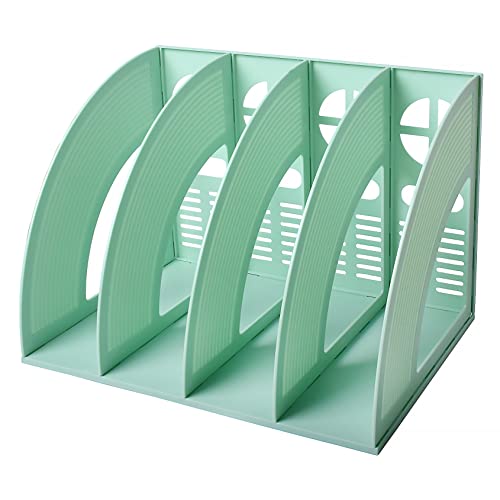 SAYEEC Magazine File Holder Folder Storage Desktop 4 Compartment Standing Hollow Green Files Bookshelf Organizer Box Office Racks Displays Holds Notebooks Documents for School Working Students - color: 4 Compartments - Green